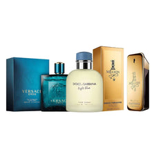 Cargar imagen en el visor de la galería, Kit 3 perfumes Eros, One Million, Light Blue Pour Homme 100ml
