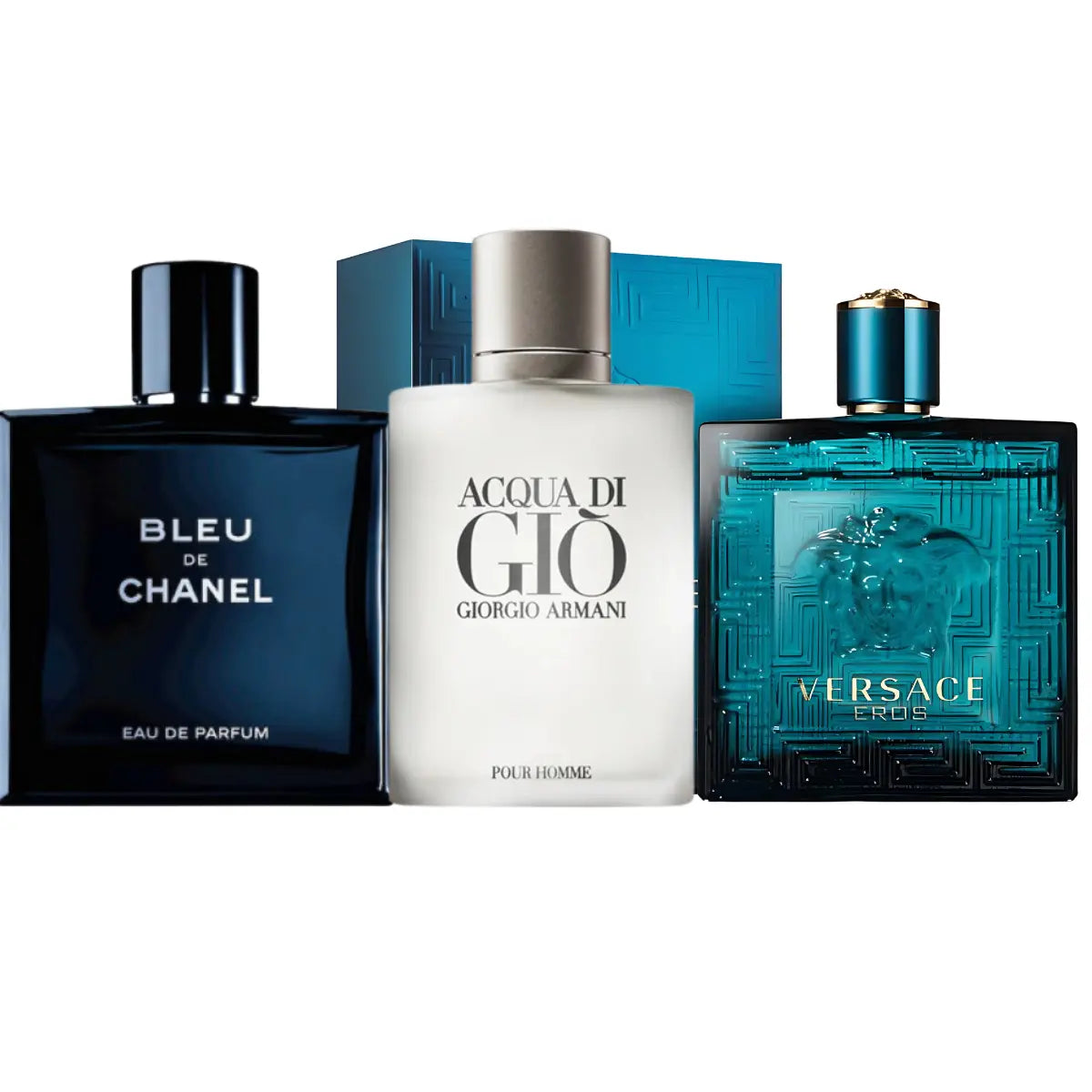 Kit 3 Perfumes Eros, Acqua di Gio, Blue 100ml