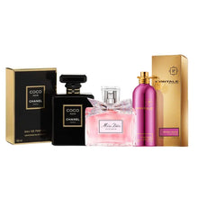 Cargar imagen en el visor de la galería, Kit 3 Perfumes Miss, Noir, Roses Munk 100ml
