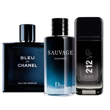 Cargar imagen en el visor de la galería, Kit 3 Perfumes 212 Black, Sauvage y Bleu 100ml
